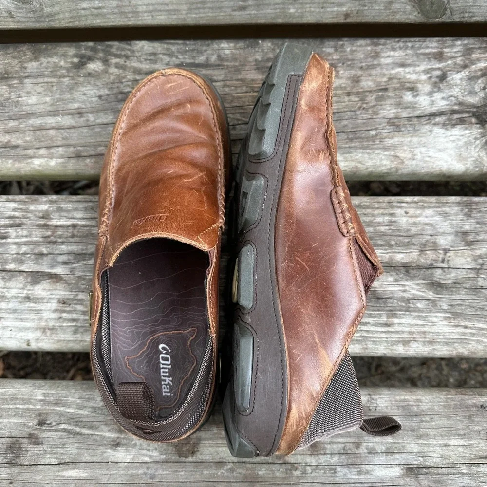 OluKai Na'i WP Waterproof Leather Slip On‎ Loafers Brown Size US 10 EUR43